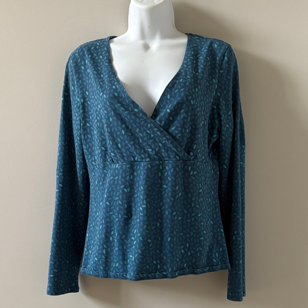 EDDIE BAUER Surplice Top, Vintage, Medium, Teal Blue